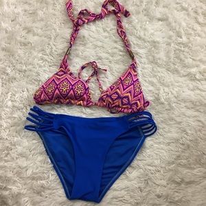 Pink & blue two piece bikini swim set.